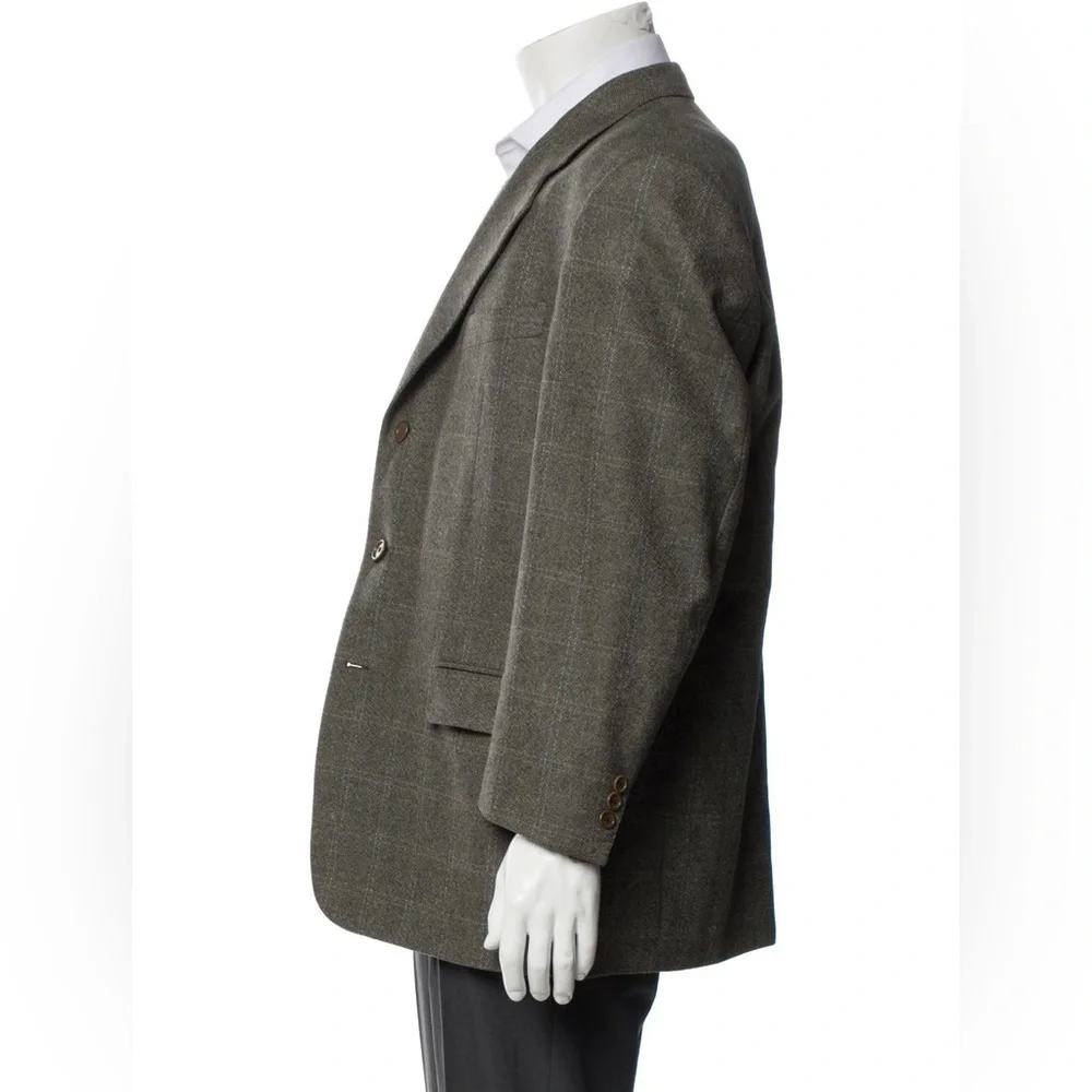 Ing. Loro Piana & C. Euromoda Wool Cashmere Gray Taupe Plaid Print Blazer Size M